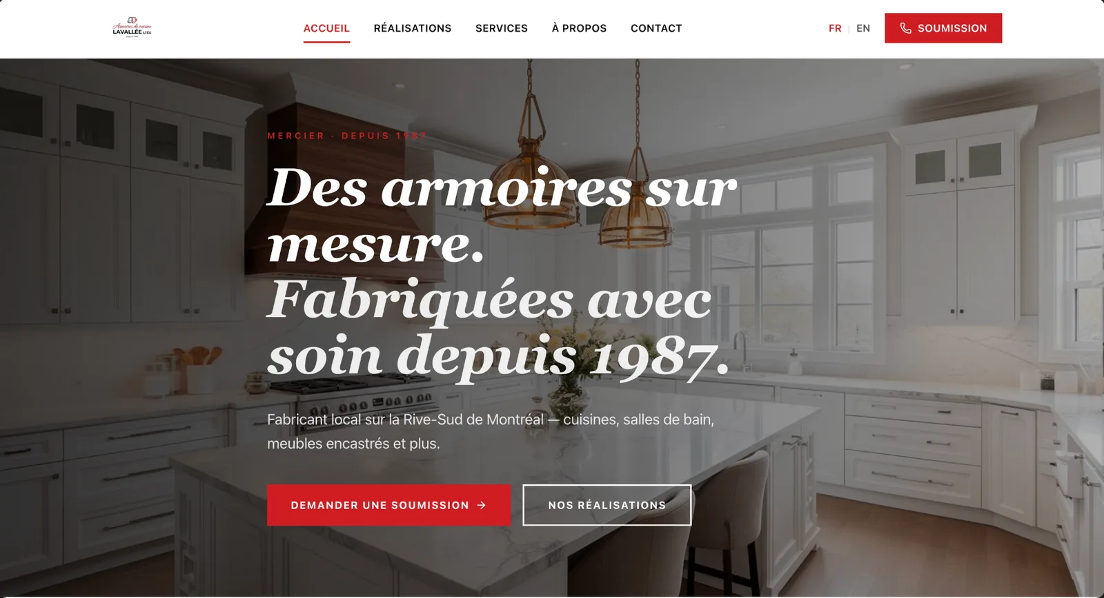 Armoires Lavallee — local kitchen cabinet business website design by SiteIn48h