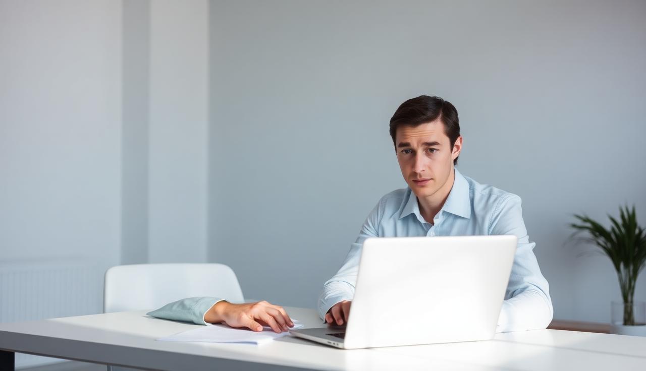 Propriétaire de PME préoccupé devant un ordinateur portable